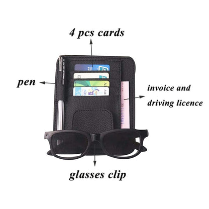 Car Sun Visor Storage Bag Litchi Texture PU Leather Cards Bills Glasses Holder