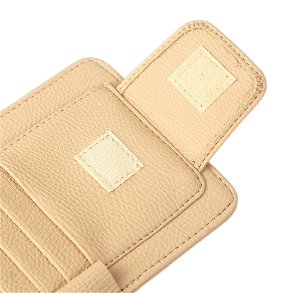 Car Sun Visor Storage Bag Litchi Texture PU Leather Cards Bills Glasses Holder