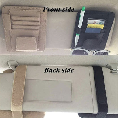 Car Sun Visor Storage Bag Litchi Texture PU Leather Cards Bills Glasses Holder