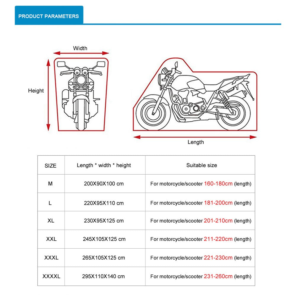 210D Oxford Cloth Waterproof Motorcycle Cover Outdoor Anti-UV Motorbike Cover, Size XL: 230x95x125cm