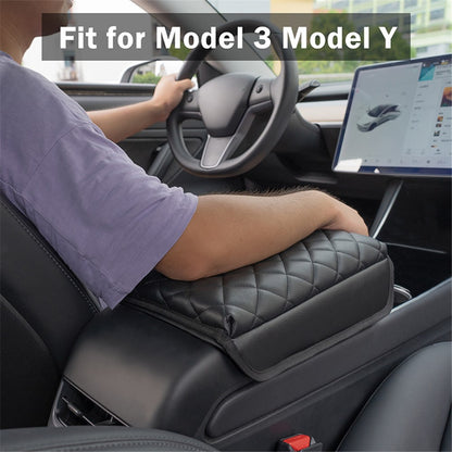 TS000658 For Model 3 / Y 2017-2022 PU Leather Car Armrest Cover Center Console Armrest Box Protector Lid Pad