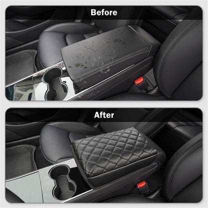 TS000658 For Model 3 / Y 2017-2022 PU Leather Car Armrest Cover Center Console Armrest Box Protector Lid Pad