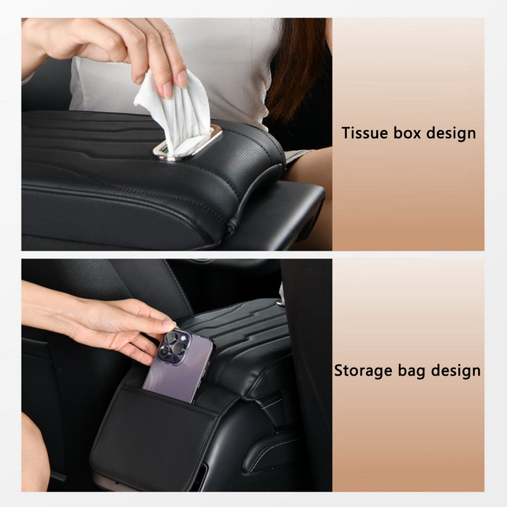 FSX001 Leather+Memory Foam Car Armrest Box Heighten Pad Car Armrest Box Cover Tissue Box