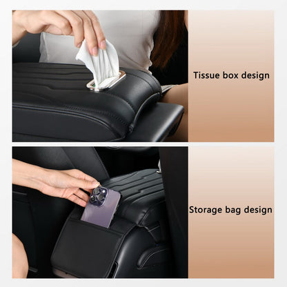 FSX001 Leather+Memory Foam Car Armrest Box Heighten Pad Car Armrest Box Cover Tissue Box