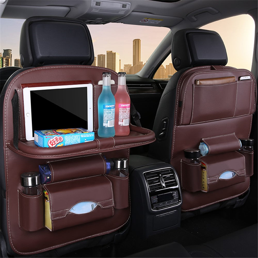 Car Back Seat Organizer Storage Bag with Foldable Table Tray Tablet Holder Tissue Box