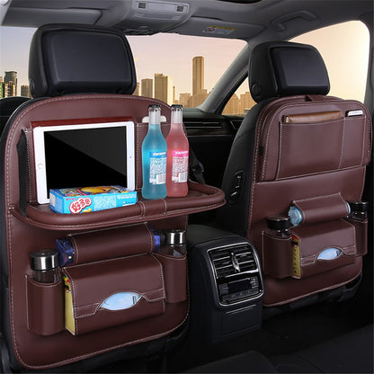 Car Back Seat Organizer Storage Bag with Foldable Table Tray Tablet Holder Tissue Box