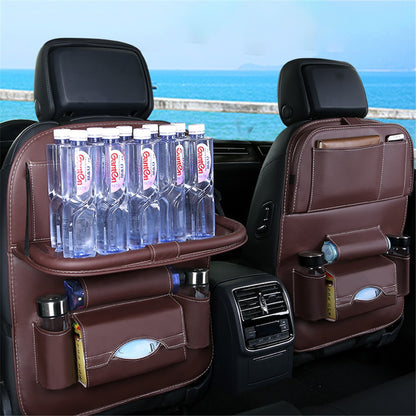 Car Back Seat Organizer Storage Bag with Foldable Table Tray Tablet Holder Tissue Box