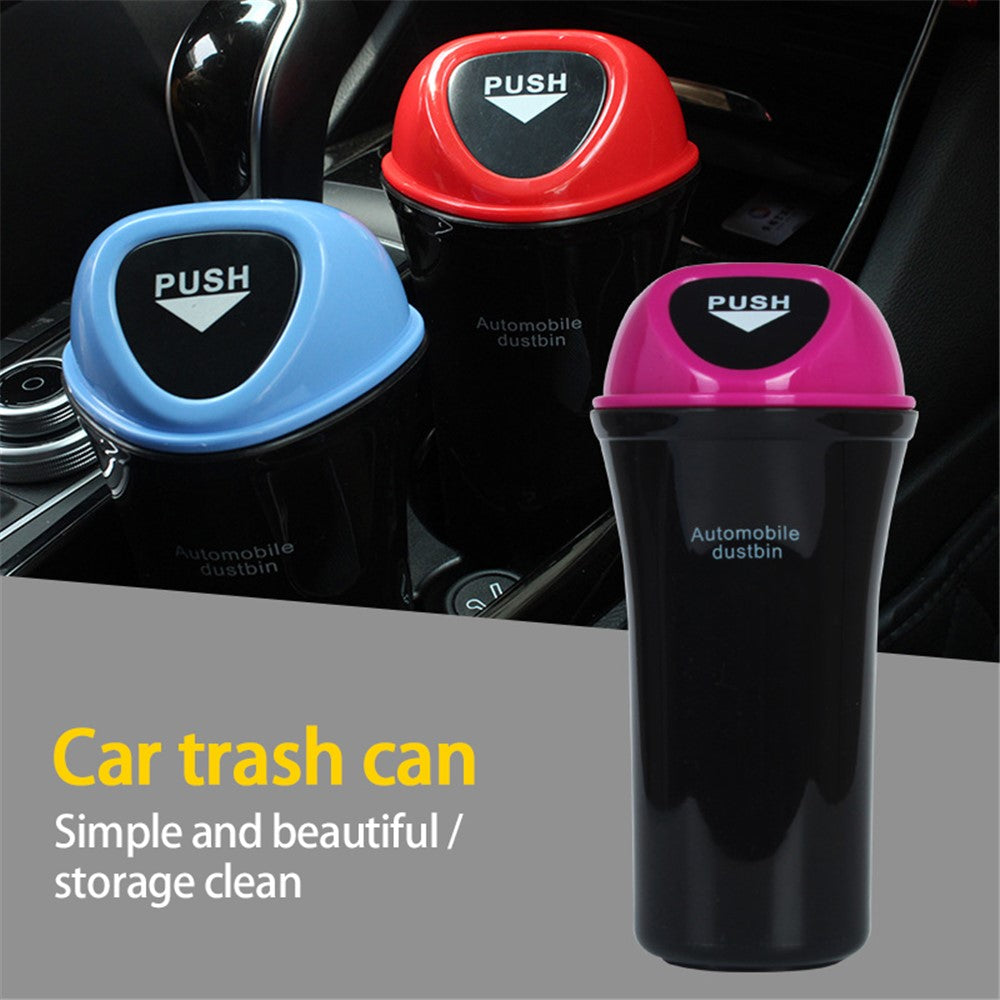 Mini Car Trash Can Push Lid Design Garbage Holder Vehicle Door Cup Holder Seat Back Plastic Trash Bin Dustbin