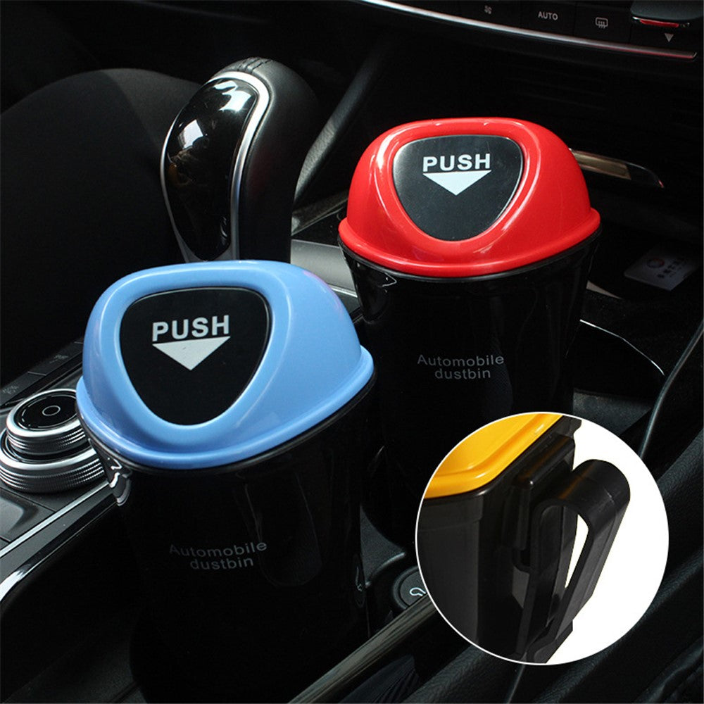 Mini Car Trash Can Push Lid Design Garbage Holder Vehicle Door Cup Holder Seat Back Plastic Trash Bin Dustbin