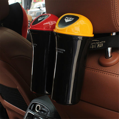 Mini Car Trash Can Push Lid Design Garbage Holder Vehicle Door Cup Holder Seat Back Plastic Trash Bin Dustbin