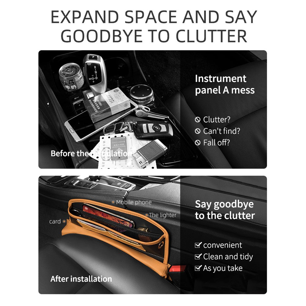 QUEES Car Seat Side Gap Storage Bag Organizer PU Leather Slit Pocket Filler