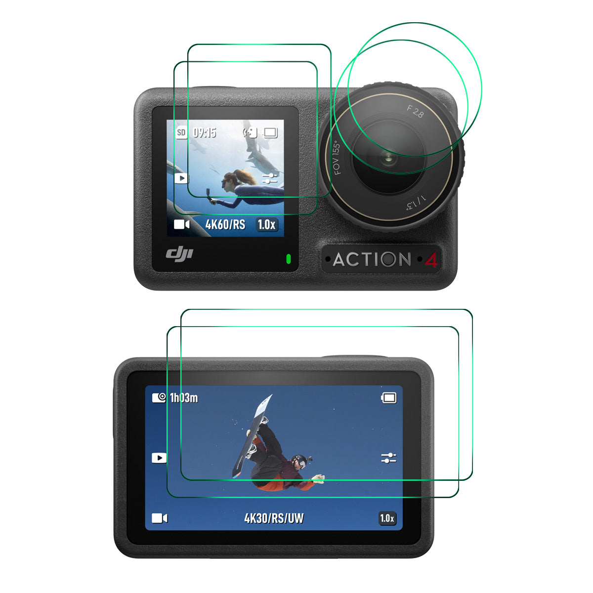 ENKAY HAT PRINCE For DJI Osmo Action 3 / DJI Osmo Action 4 2Pcs Screen Protector   9H High Aluminum-Silicon Glass Film