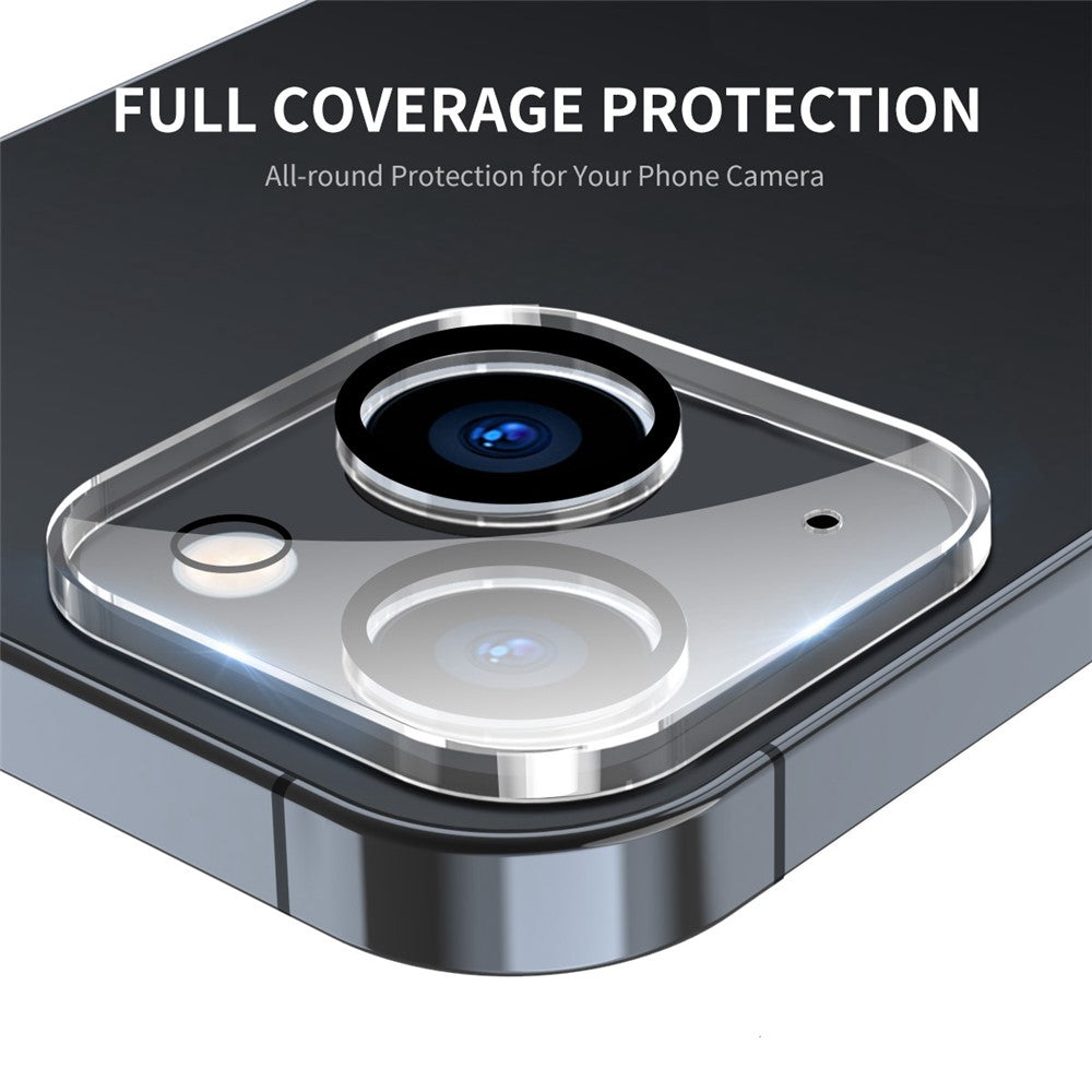 ENKAY HAT PRINCE Camera Lens Film for iPhone 14 6.1 inch / 14 Plus 6.7 inch, Full Cover Clear Tempered Glass Film, Black Ring Version