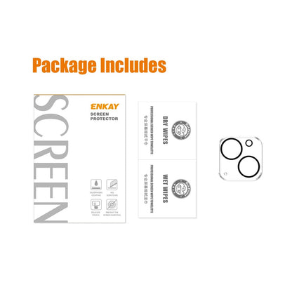 ENKAY HAT PRINCE Camera Lens Film for iPhone 14 6.1 inch / 14 Plus 6.7 inch, Full Cover Clear Tempered Glass Film, Black Ring Version