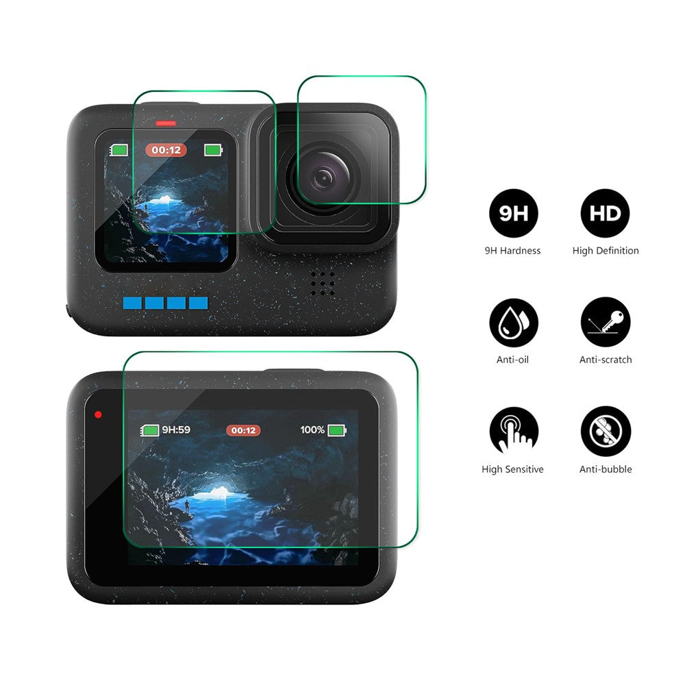 ENKAY HAT PRINCE For GoPro Hero 12 High Aluminium-silicon Glass Film 0.2mm 9H Camera Lens + Screen Protector Set