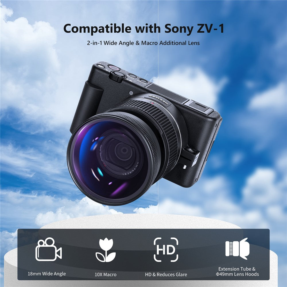 NEEWER NW-457 For Sony ZV1 Camera 24mm Lens to 18mm 0.75X Wide Angle + 10X Macro Conversion Lens