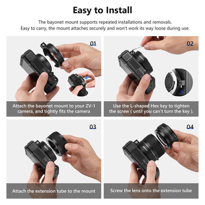 NEEWER NW-457 For Sony ZV1 Camera 24mm Lens to 18mm 0.75X Wide Angle + 10X Macro Conversion Lens