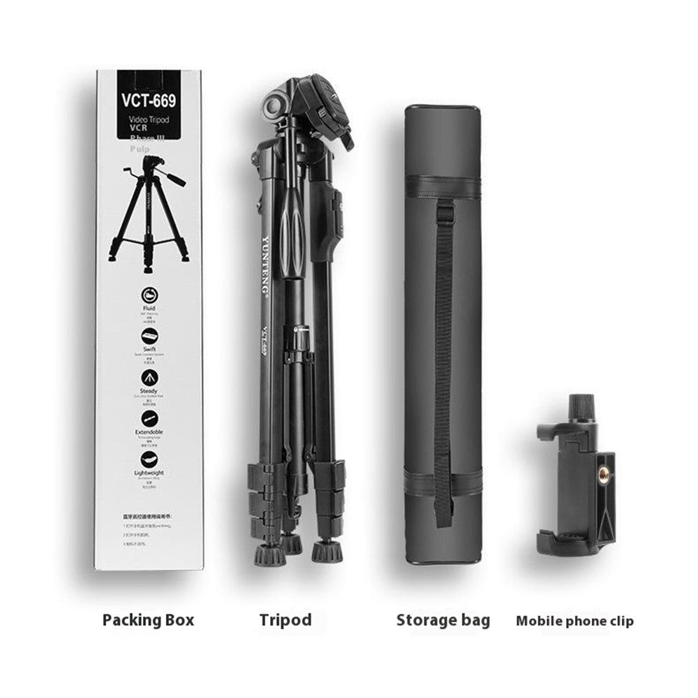YUNTENG VCT-669 Tripod Camera Stand Smartphone Bluetooth-Compatible Selfie Mount for Live Streaming Vlog Video Recording