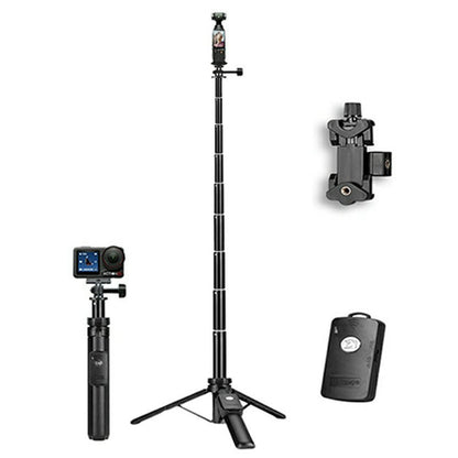 YUNTENG VCT-363 Adjustable Selfie Stick Aluminum Alloy Tripod Stand Bluetooth-Compatible Remote for Smartphone / DJI Pocket 3 Extension Pole