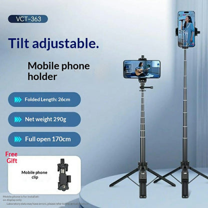 YUNTENG VCT-363 Adjustable Selfie Stick Aluminum Alloy Tripod Stand Bluetooth-Compatible Remote for Smartphone / DJI Pocket 3 Extension Pole