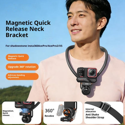 VRIG AC-82 360 Degree Ball Head Magnetic Neck Mount Bracket for Insta360 Ace  /  Pro  /  Pro 2  /  X5  /  X4 Air Quick Release Adjustable Bracket