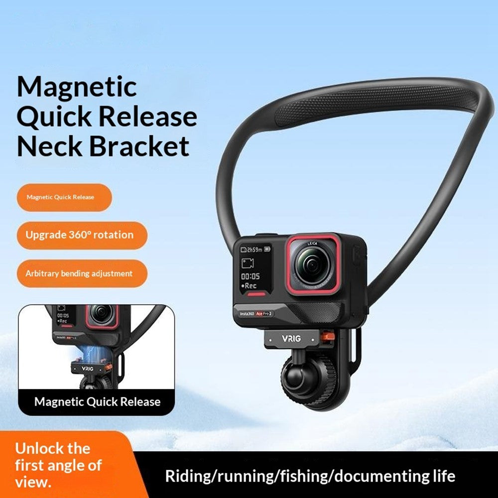 VRIG AC-82 360 Degree Ball Head Magnetic Neck Mount Bracket for Insta360 Ace  /  Pro  /  Pro 2  /  X5  /  X4 Air Quick Release Adjustable Bracket