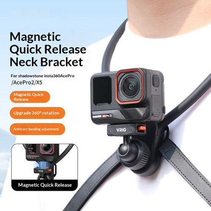 VRIG AC-82 360 Degree Ball Head Magnetic Neck Mount Bracket for Insta360 Ace  /  Pro  /  Pro 2  /  X5  /  X4 Air Quick Release Adjustable Bracket