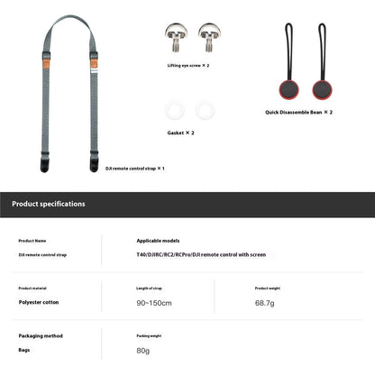 For DJI RC Pro / RC 2 / RC Drone Remote Control Neck Strap Polyester + Cotton Adjustable Length Lanyard