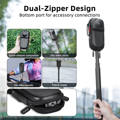 FLYMILE For Insta360 X5 Camera PU Storage Bag Protective Case with Carabiner