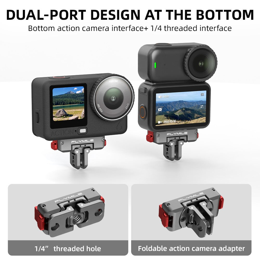 FLYMILE For DJI Osmo Action 6  /  Nano Magnetic Quick Release Mount 360° Rotating Aluminum Alloy Base Dual Port Design
