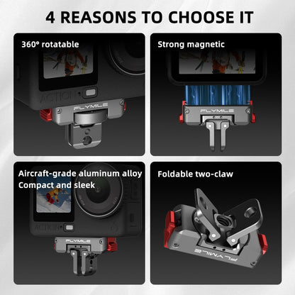 FLYMILE For DJI Osmo Action 6  /  Nano Magnetic Quick Release Mount 360° Rotating Aluminum Alloy Base Dual Port Design