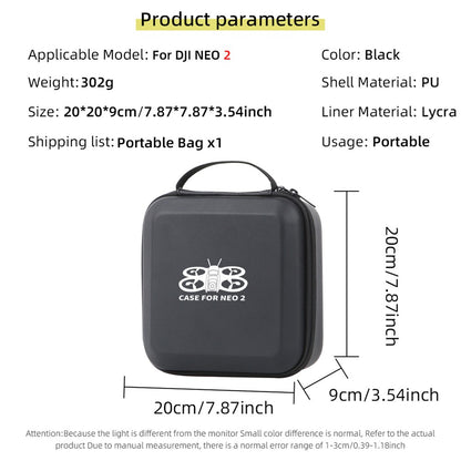Portable Carrying Case for DJI Neo 2 Drone PU Waterproof Storage Bag Travel Organizer with EPE Foam Interior