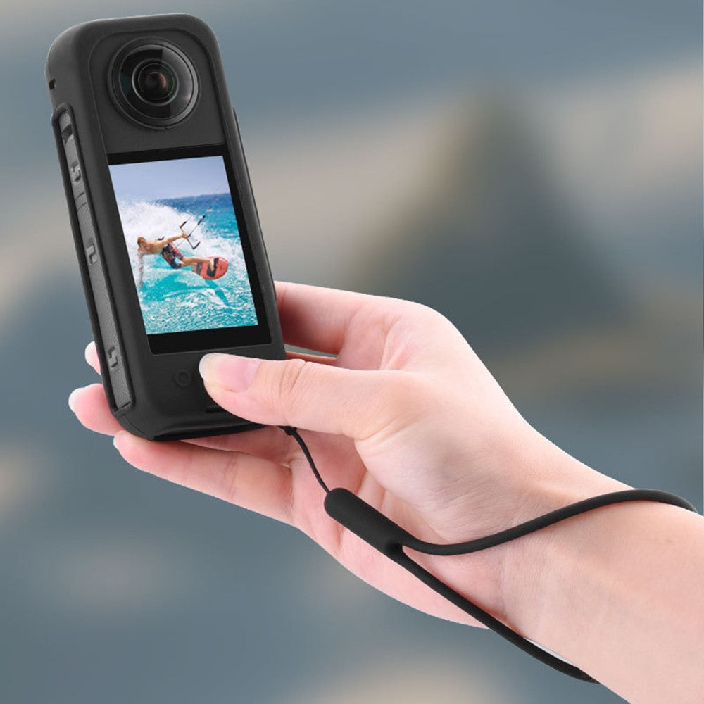 BRDRC Silicone Case for Insta360 X3 Panoramic Camera Anti-scratch Protective Cover with Strap