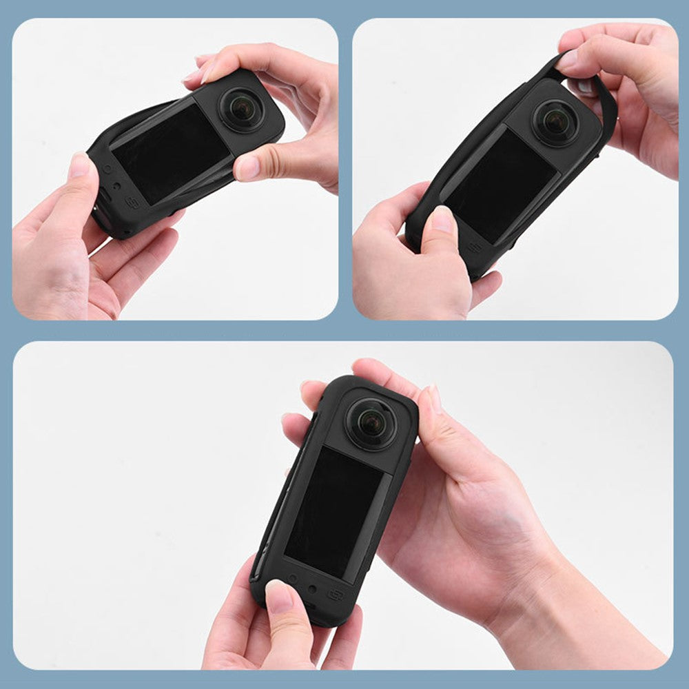 BRDRC Silicone Case for Insta360 X3 Panoramic Camera Anti-scratch Protective Cover with Strap
