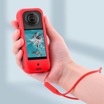 BRDRC Silicone Case for Insta360 X3 Panoramic Camera Anti-scratch Protective Cover with Strap