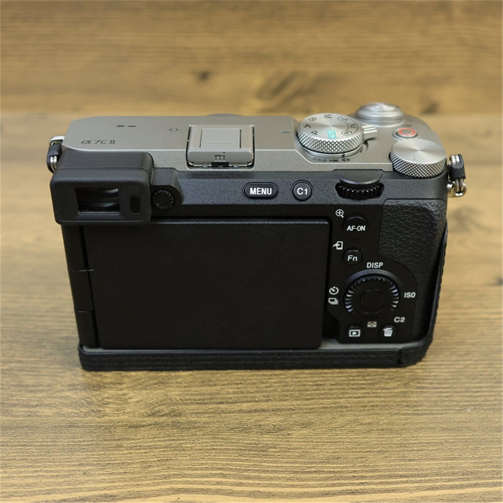 For Sony A7C II / A7CR Camera Bottom Case Retro PU Leather Half Body Cover with Battery Opening