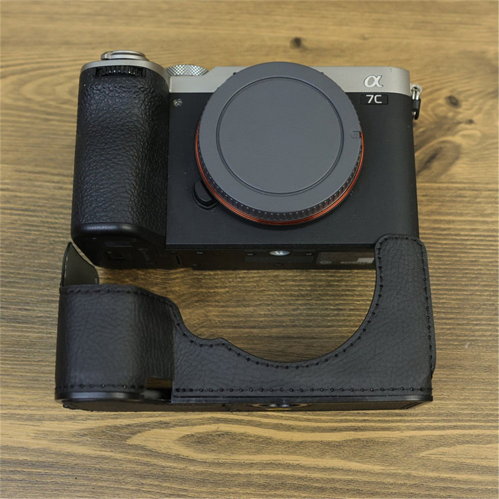 For Sony A7C II / A7CR Camera Bottom Case Retro PU Leather Half Body Cover with Battery Opening