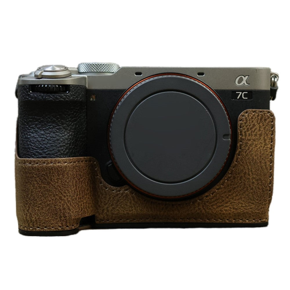For Sony A7C II / A7CR Camera Bottom Case Retro PU Leather Half Body Cover with Battery Opening