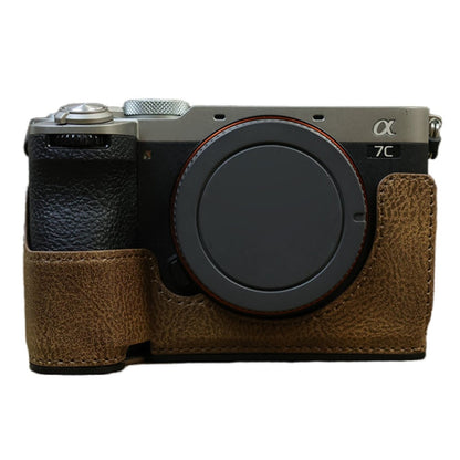 For Sony A7C II / A7CR Camera Bottom Case Retro PU Leather Half Body Cover with Battery Opening