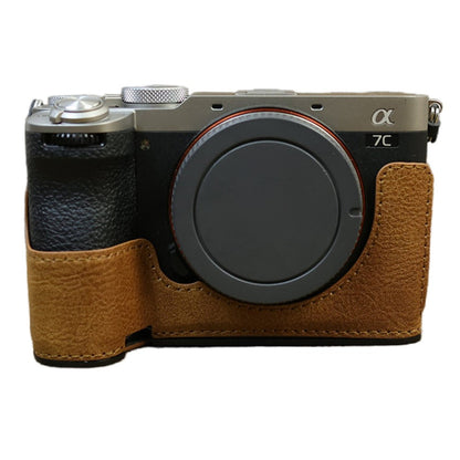 For Sony A7C II / A7CR Camera Bottom Case Retro PU Leather Half Body Cover with Battery Opening