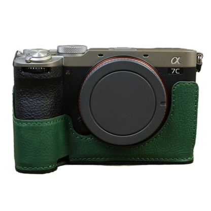 For Sony A7C II / A7CR Camera Bottom Case Retro PU Leather Half Body Cover with Battery Opening