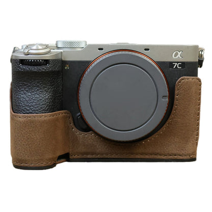 For Sony A7C II / A7CR Camera Bottom Case Genuine Cow Leather Anti-Drop Half Body Cover with Battery Opening