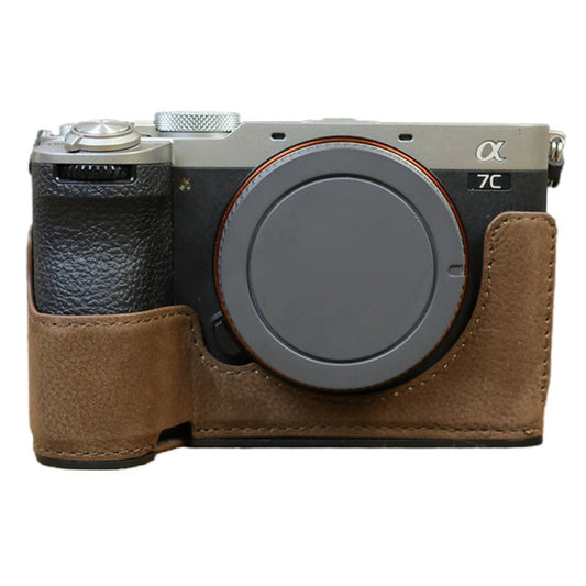 For Sony A7C II / A7CR Camera Bottom Case Genuine Cow Leather Anti-Drop Half Body Cover with Battery Opening