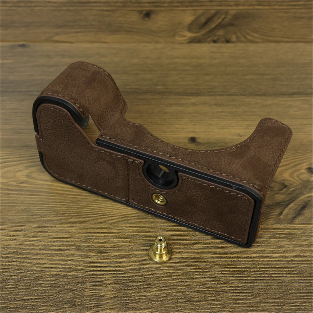 For Sony A7C II / A7CR Camera Bottom Case Genuine Cow Leather Anti-Drop Half Body Cover with Battery Opening