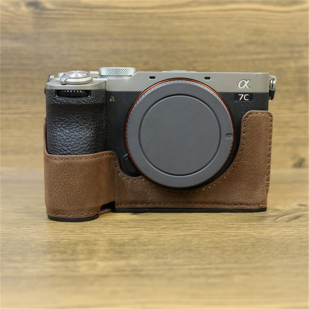For Sony A7C II / A7CR Camera Bottom Case Genuine Cow Leather Anti-Drop Half Body Cover with Battery Opening