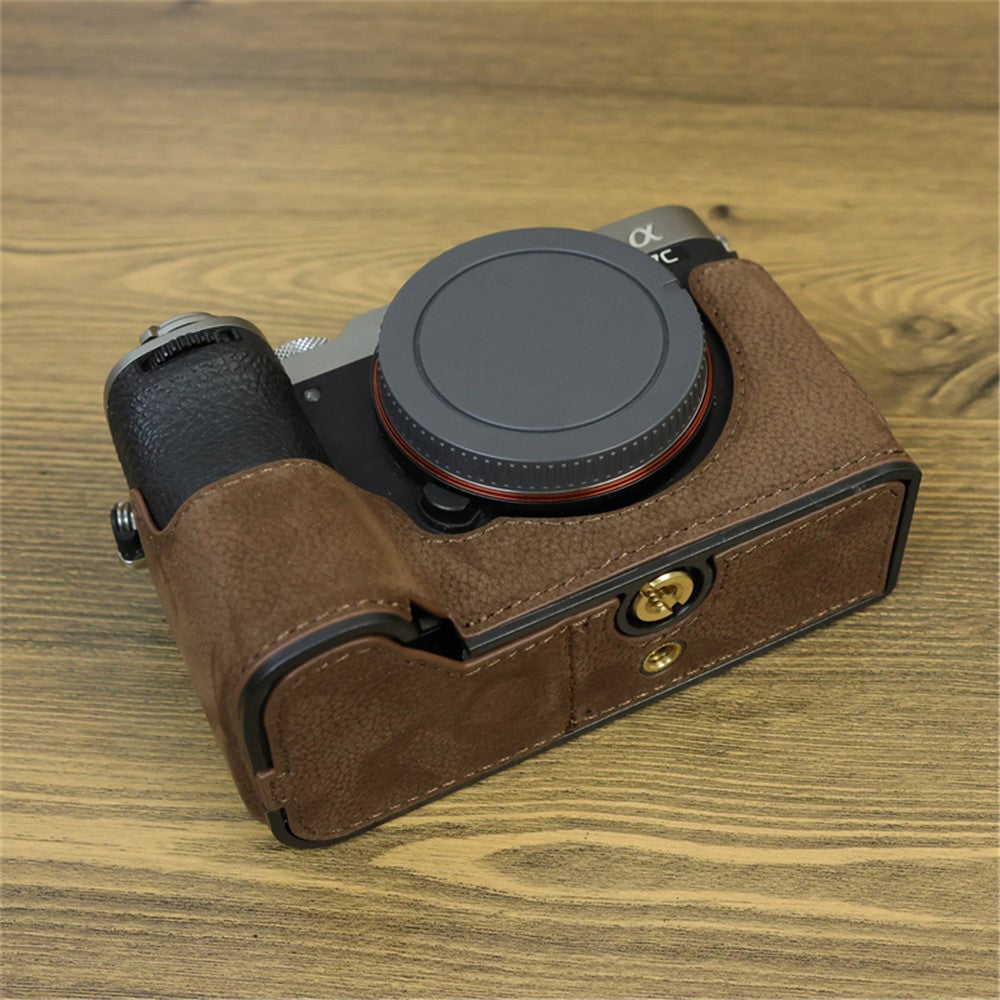 For Sony A7C II / A7CR Camera Bottom Case Genuine Cow Leather Anti-Drop Half Body Cover with Battery Opening
