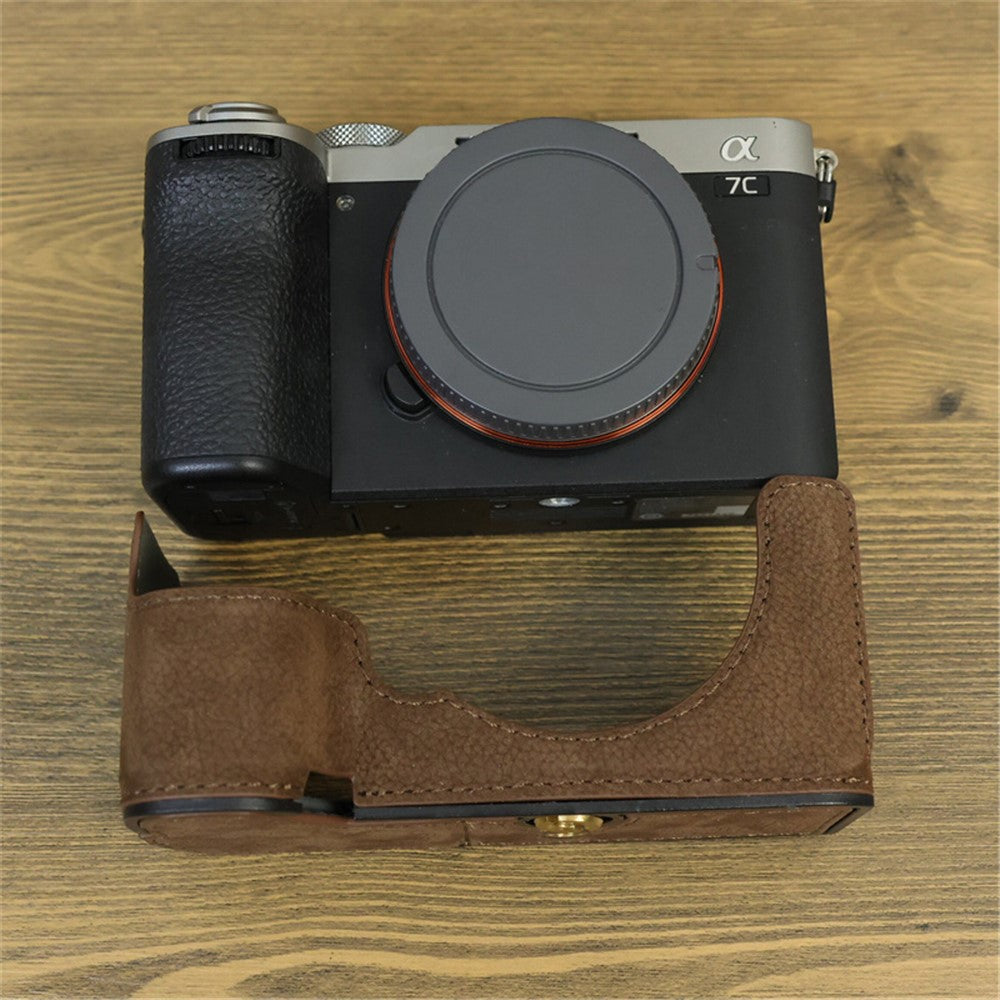 For Sony A7C II / A7CR Camera Bottom Case Genuine Cow Leather Anti-Drop Half Body Cover with Battery Opening