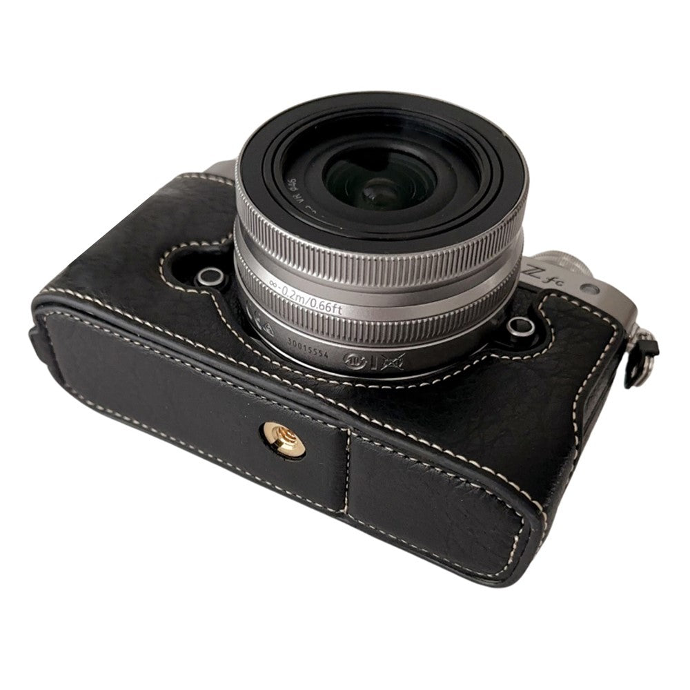 For Nikon Z Fc Buffalo Texture PU Leather Bottom Case Half Body Camera Cover with Battery Opening