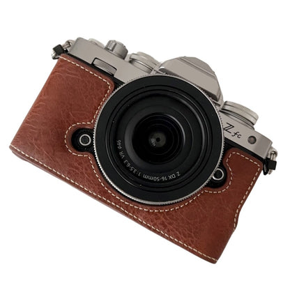 For Nikon Z Fc Buffalo Texture PU Leather Bottom Case Half Body Camera Cover with Battery Opening