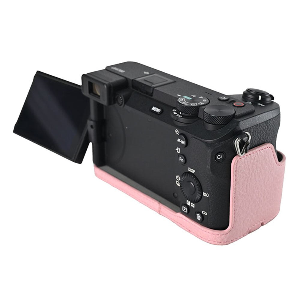 For Sony A6700 Camera Case Large Cutout PU Leather Protector with Shoulder Strap